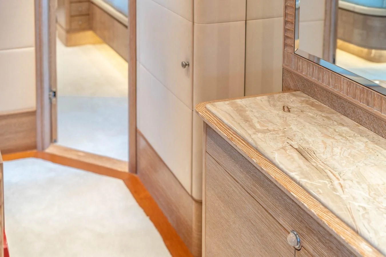 a wooden staircase with a glass door aboard ARTEMISEA Yacht for Sale