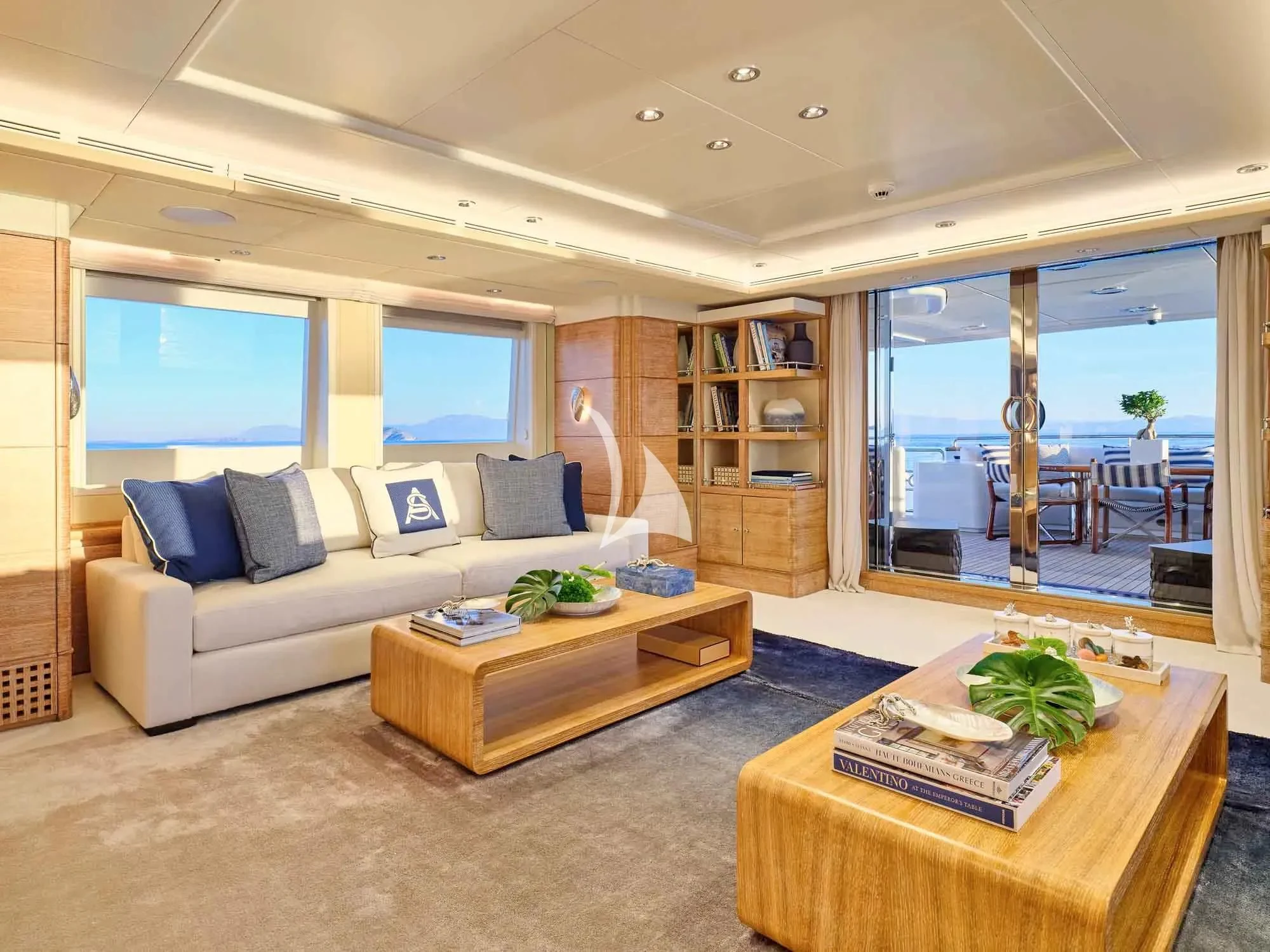 a living room with a large window aboard ARTEMISEA Yacht for Sale