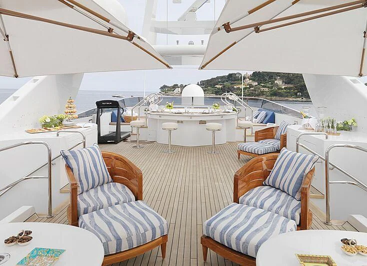 a large white dining room with a large open roof aboard ARTEMISEA Yacht for Sale