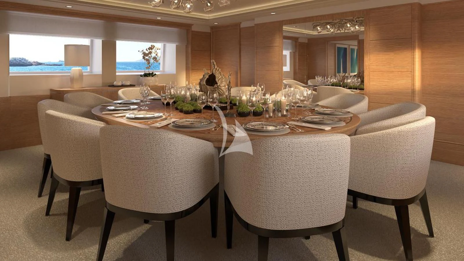 a dining table set for a dinner aboard ARTEMISEA Yacht for Sale