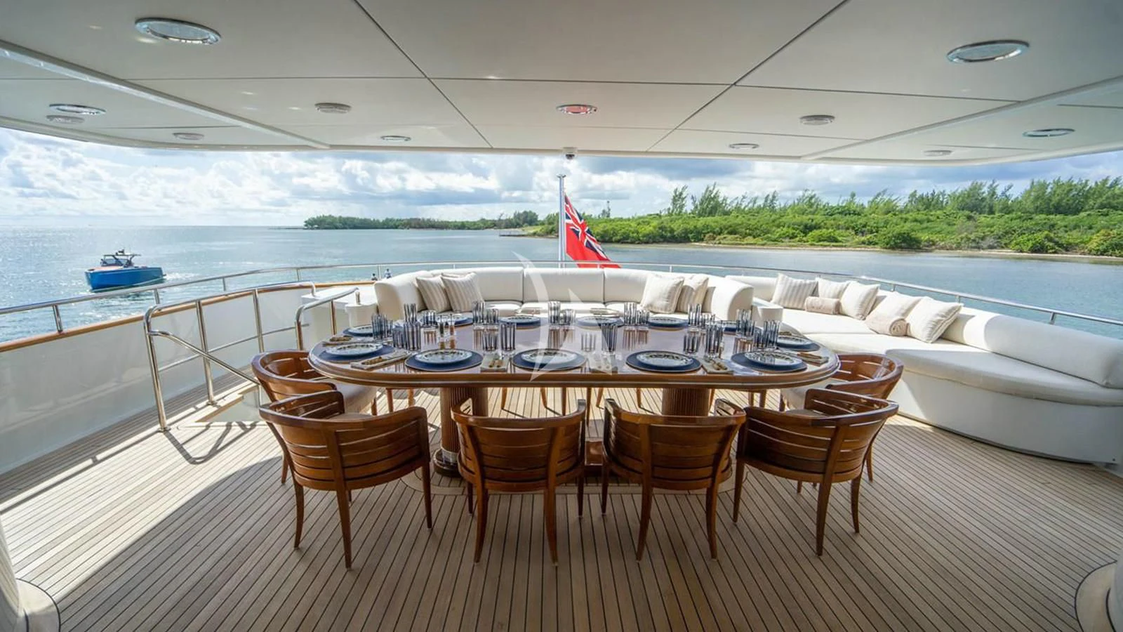 a table set for a meal on a boat aboard ARTEMISEA Yacht for Sale