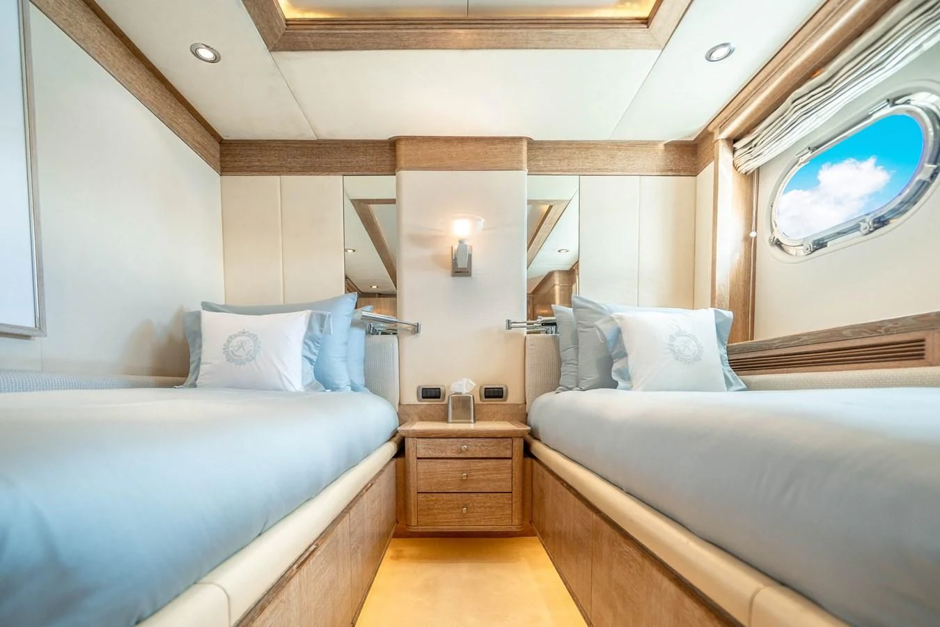 a room with two beds aboard ARTEMISEA Yacht for Sale