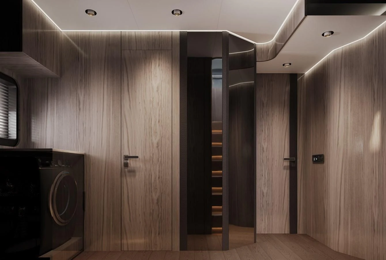 a room with a large speaker and a closet aboard AQUITALIA 68 Yacht for Sale