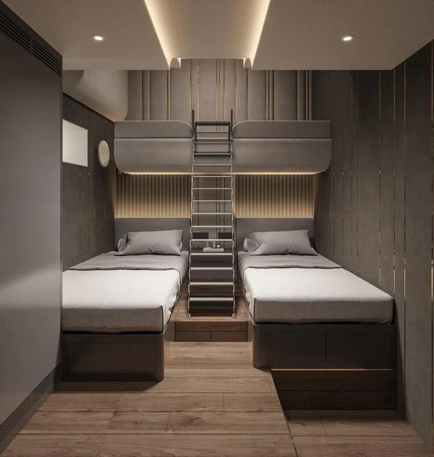 a room with a set of bed aboard AQUITALIA 68 Yacht for Sale