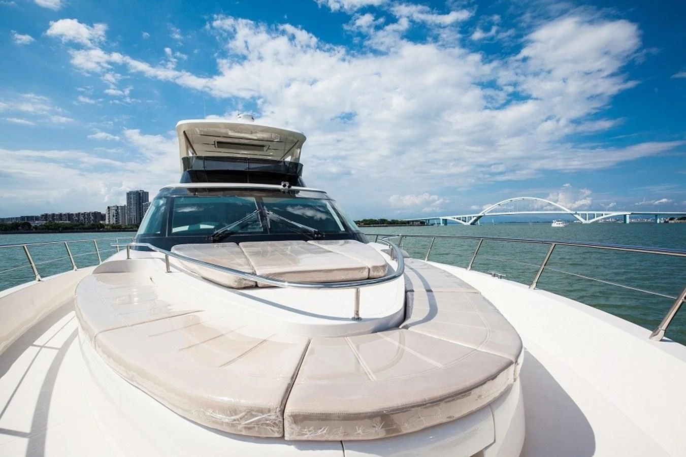 a white car on a boat aboard AQUITALIA 68 Yacht for Sale