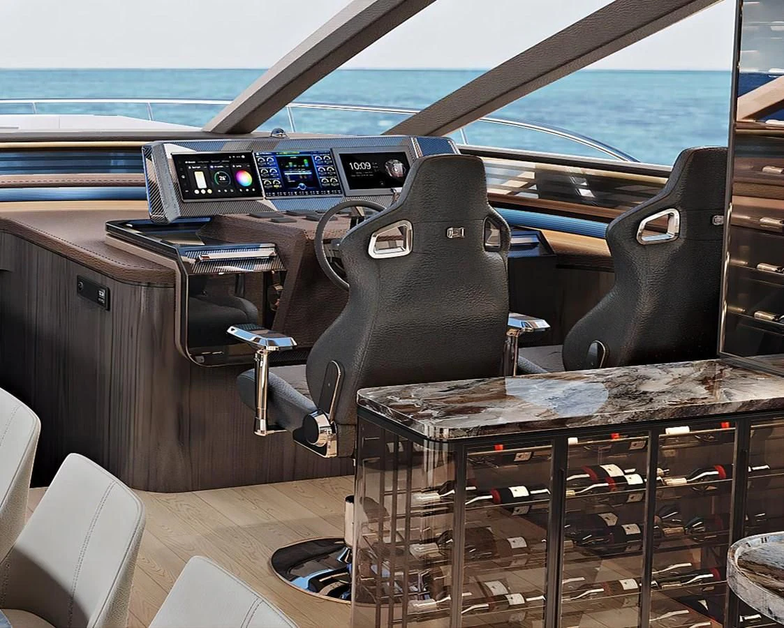 inside of a car aboard AQUITALIA 68 Yacht for Sale
