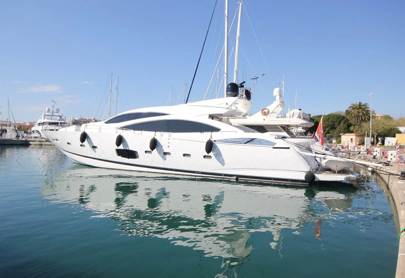 a boat docked at a pier aboard COPPER 3 Yacht for Sale