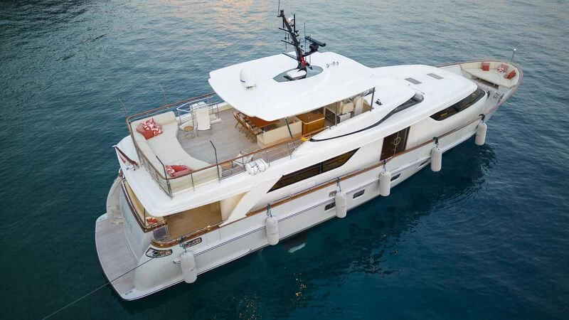 a large white ship aboard AQUILA Q Yacht for Sale