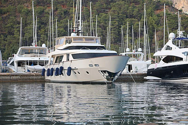 a group of boats are parked in a harbor aboard AQUILA Q Yacht for Sale