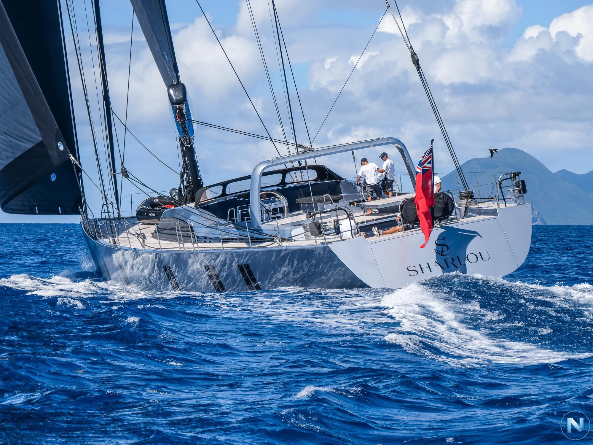 a boat sailing on the sea aboard SHARLOU Yacht for Sale