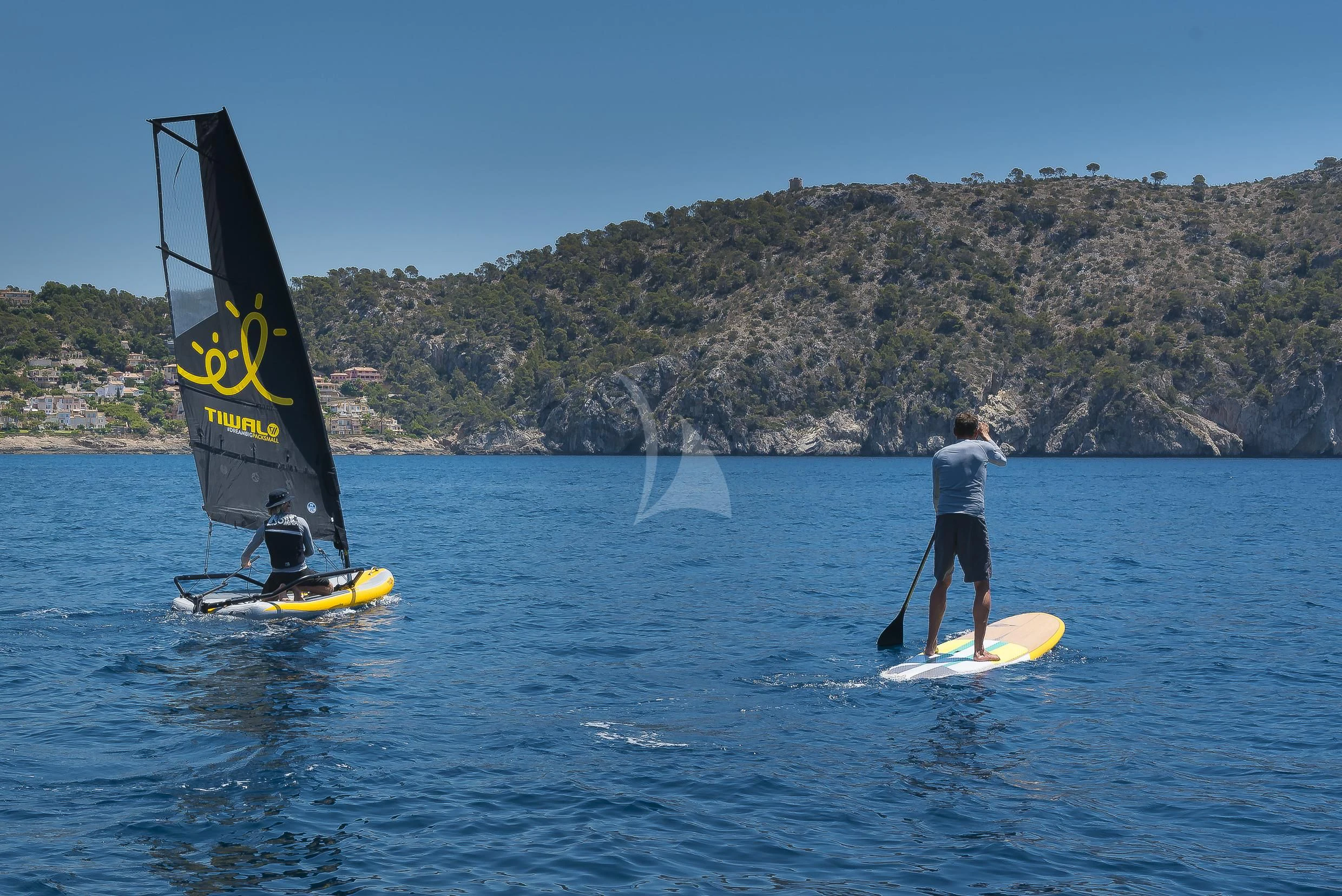 a couple of people on surfboards in the water aboard SHARLOU Yacht for Sale