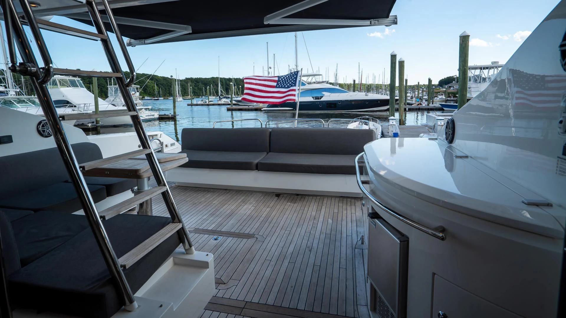 a boat on a dock aboard JIMBO Yacht for Sale