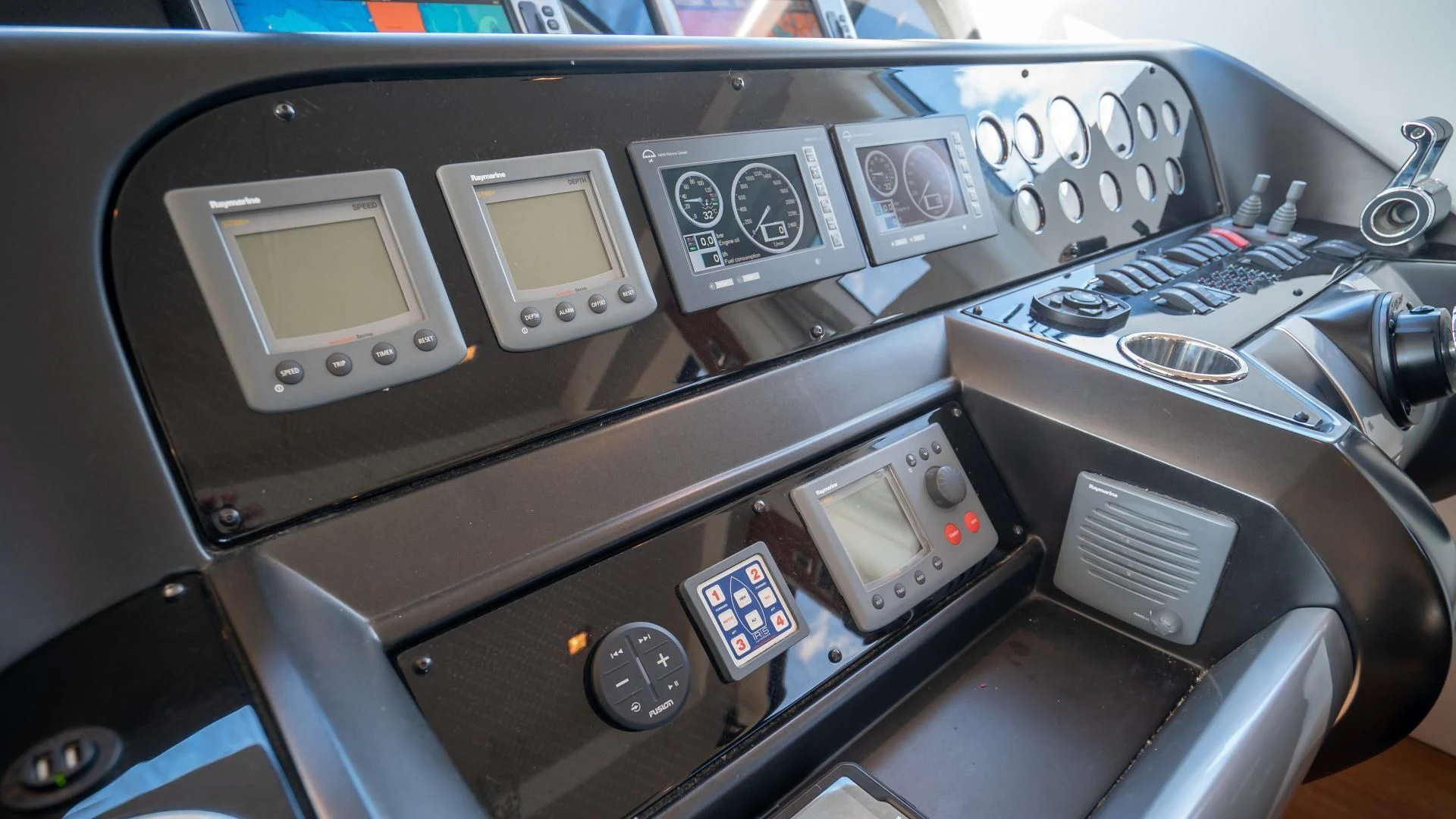 the inside of a car aboard JIMBO Yacht for Sale