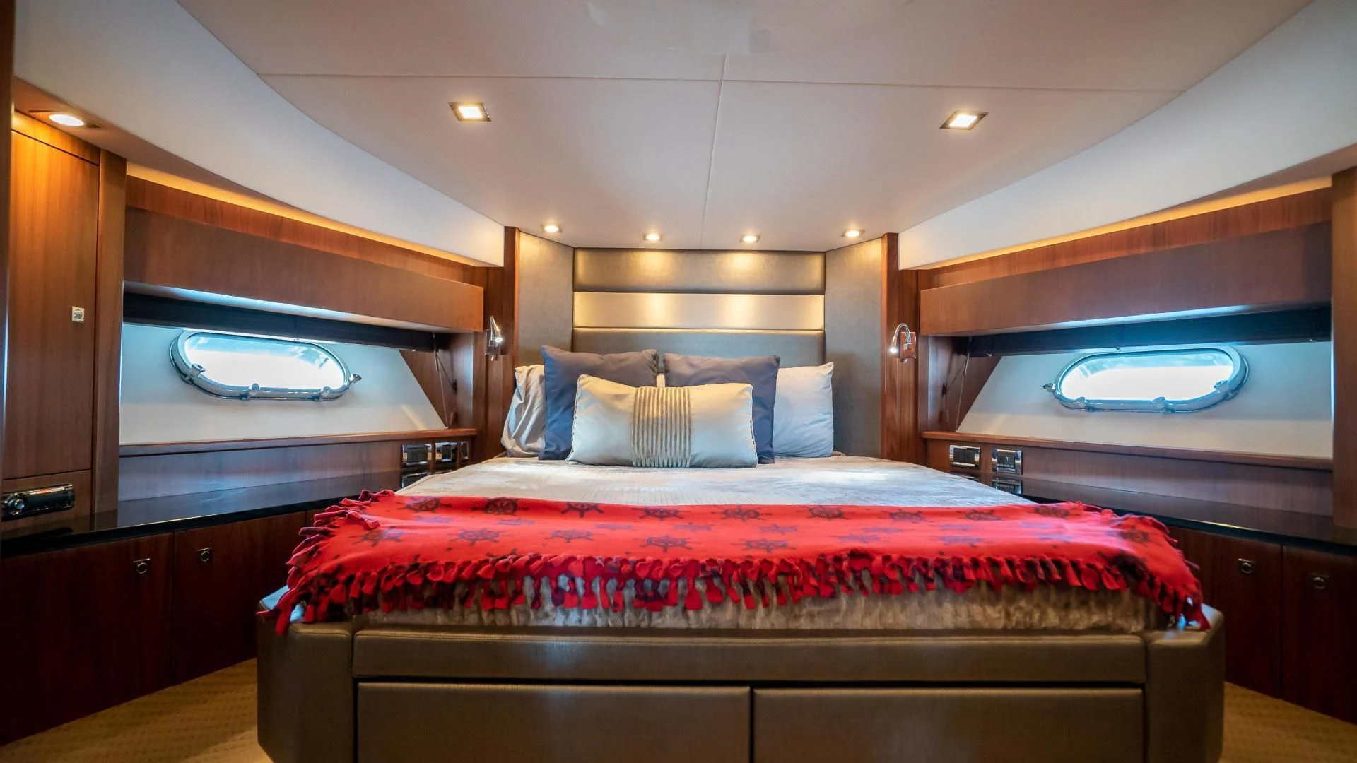 a bed in a room aboard JIMBO Yacht for Sale