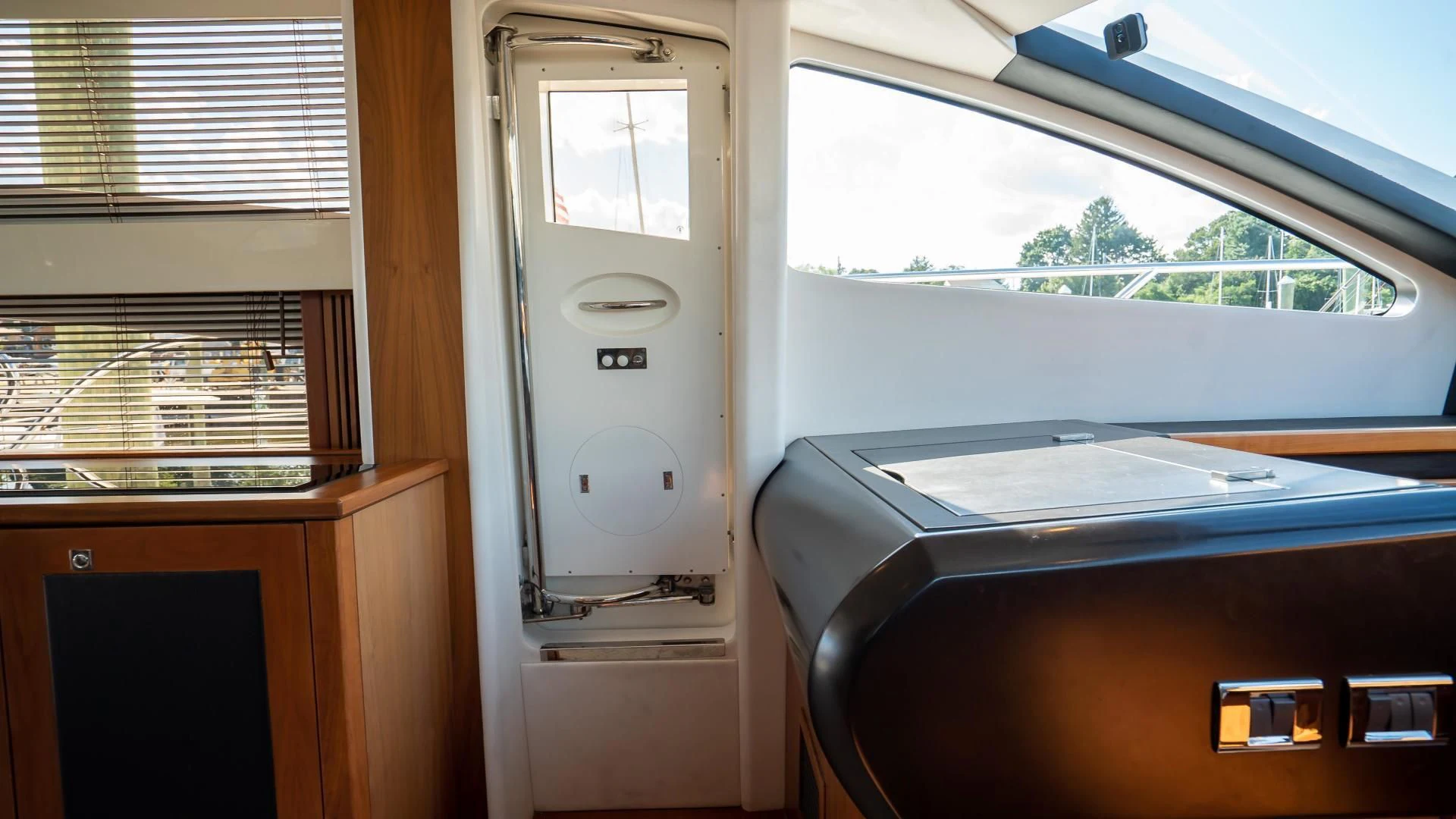 a white door in a room aboard JIMBO Yacht for Sale