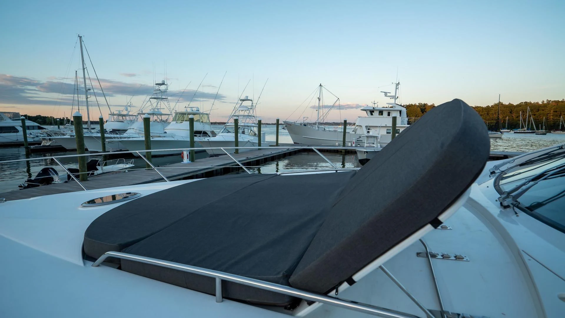a boat parked at a dock aboard JIMBO Yacht for Sale