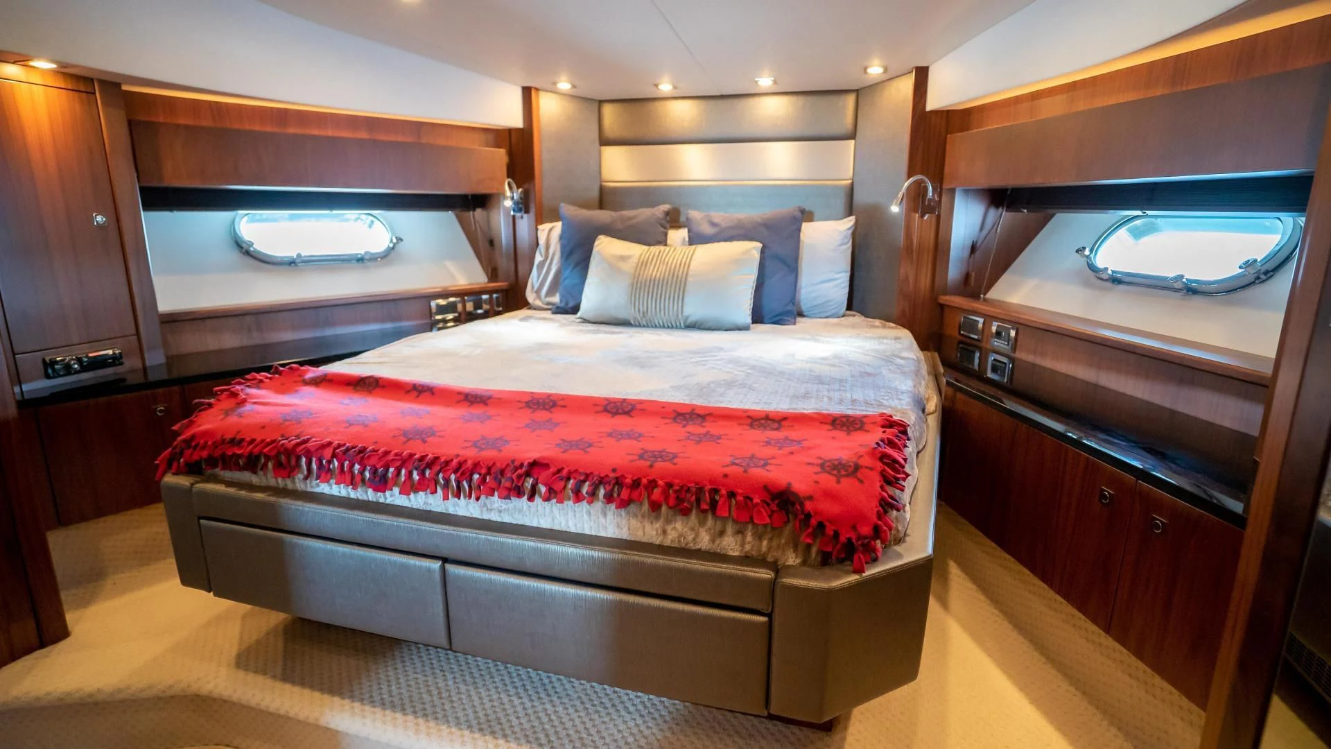 a bed in a room aboard JIMBO Yacht for Sale