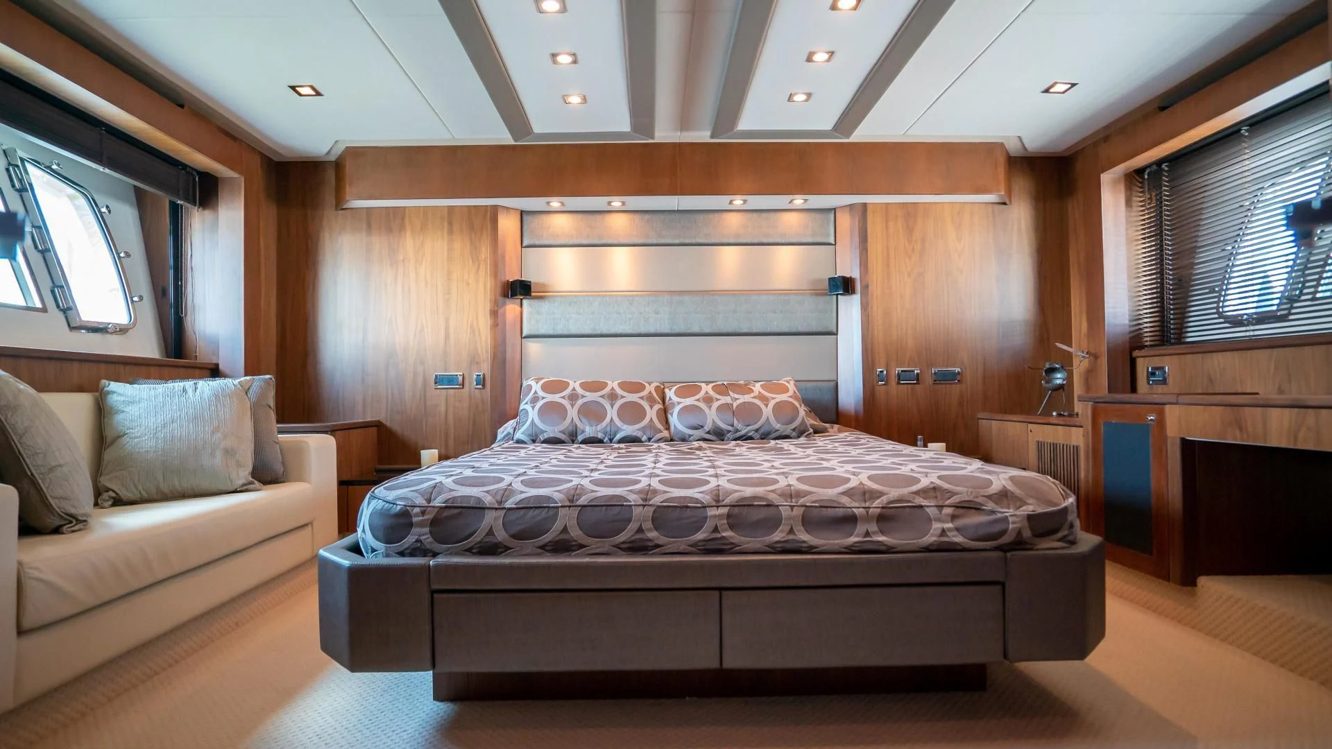a bed in a room aboard JIMBO Yacht for Sale