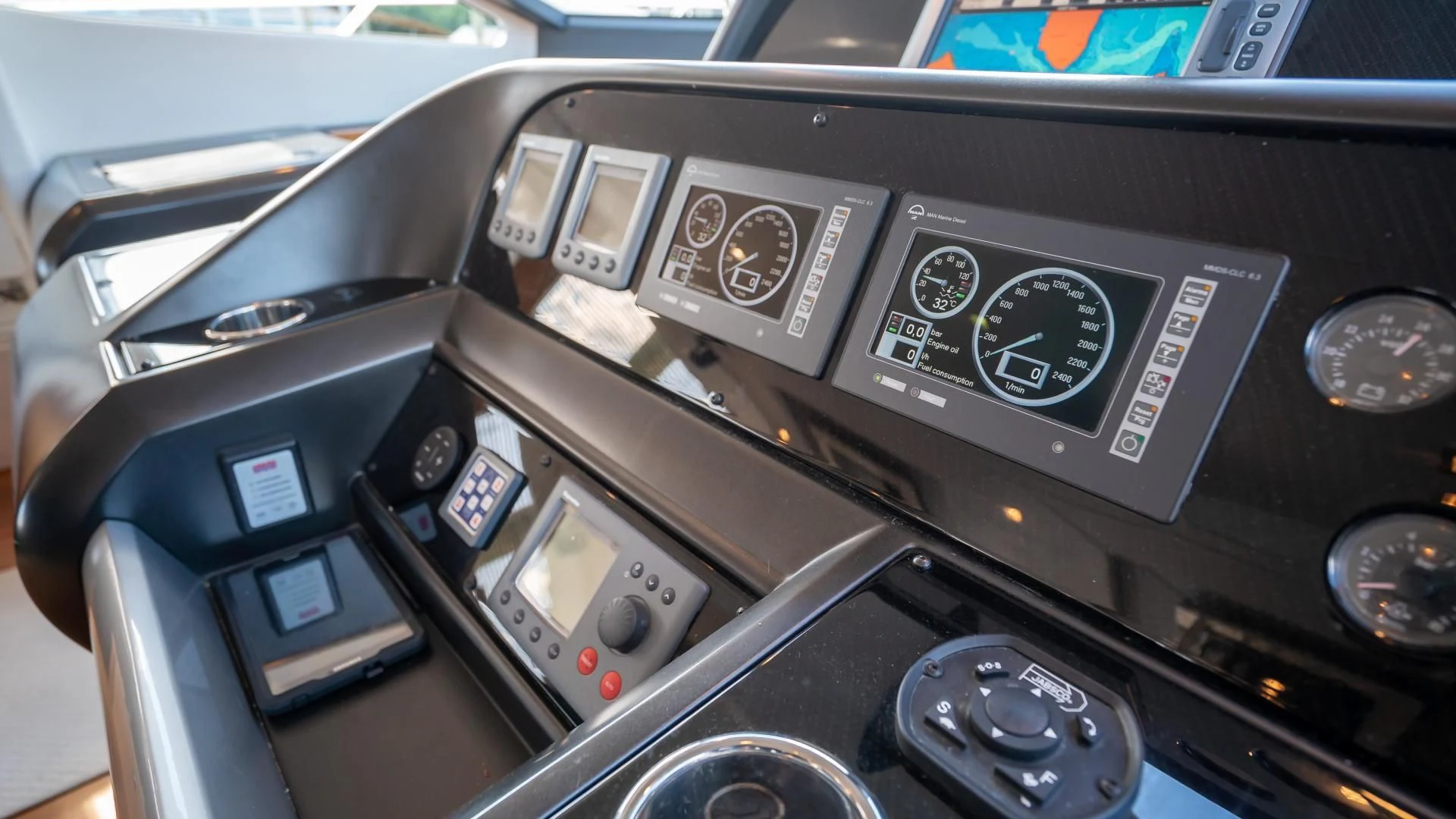 the inside of a car aboard JIMBO Yacht for Sale