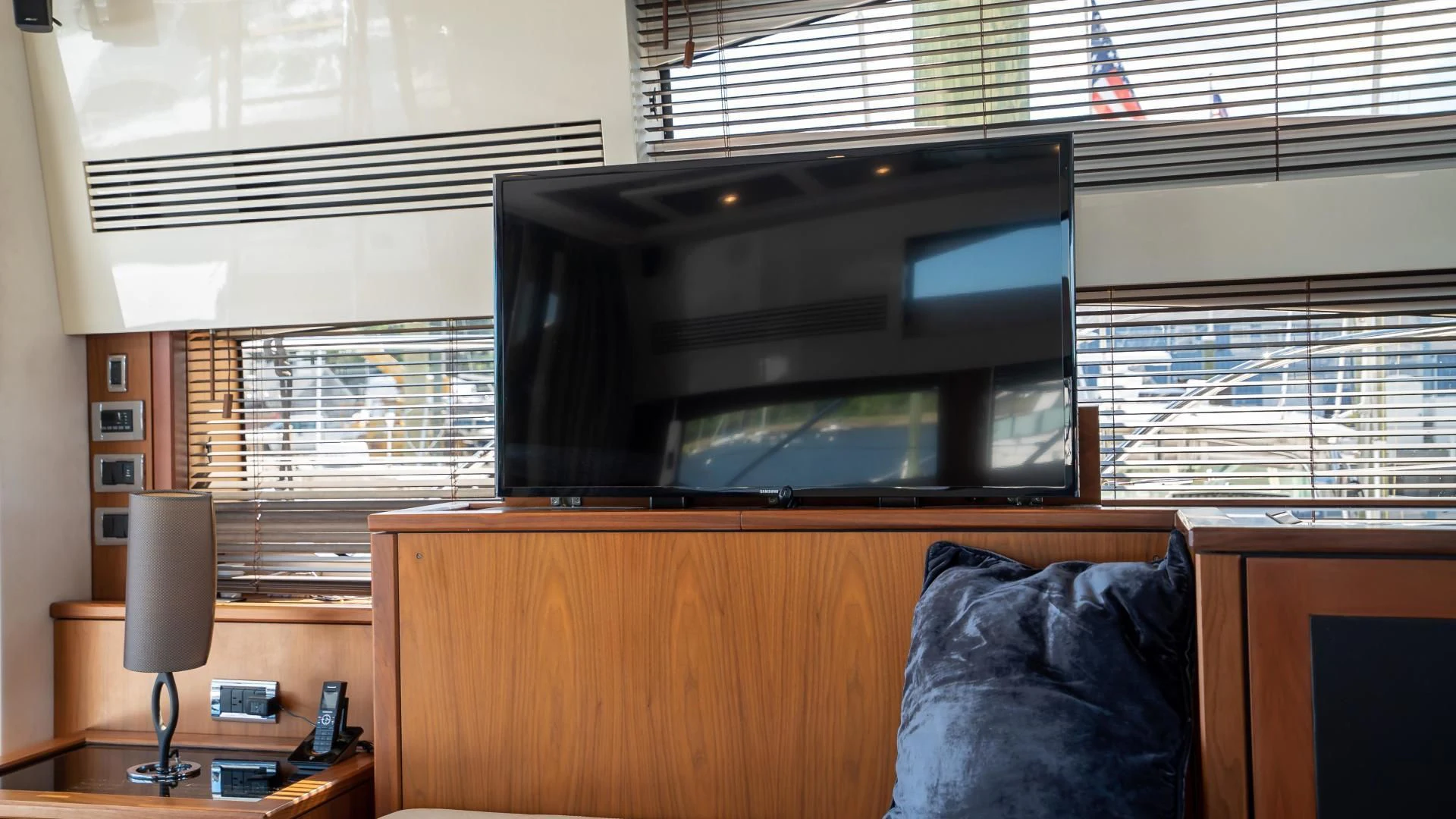 a tv on a shelf aboard JIMBO Yacht for Sale