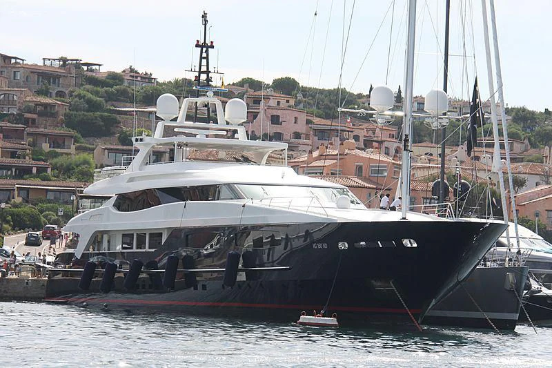 a large boat is parked in the water aboard MISCHIEF Yacht for Sale