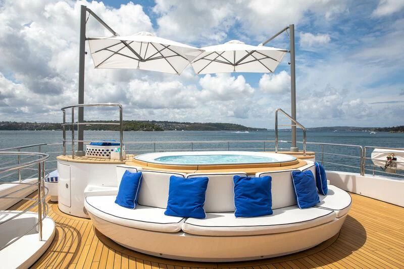 a boat on a deck aboard MISCHIEF Yacht for Sale