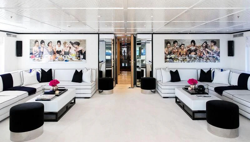 a room with a large screen aboard MISCHIEF Yacht for Sale