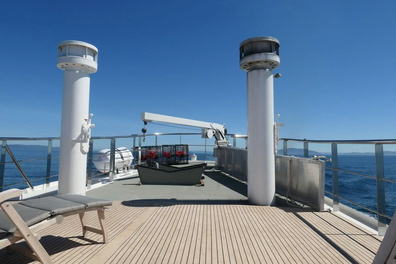 a dock with a white tower and a white tower on it aboard SPIRIT OF GINETTE Yacht for Sale