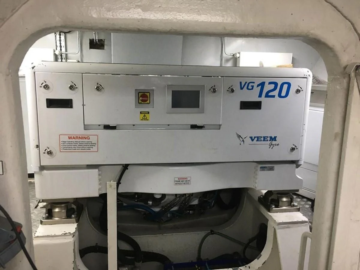 a white machine with a blue label aboard SPIRIT OF GINETTE Yacht for Sale