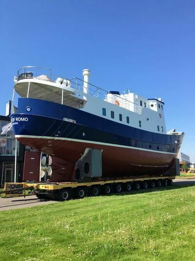a large boat on a trailer aboard SPIRIT OF GINETTE Yacht for Sale