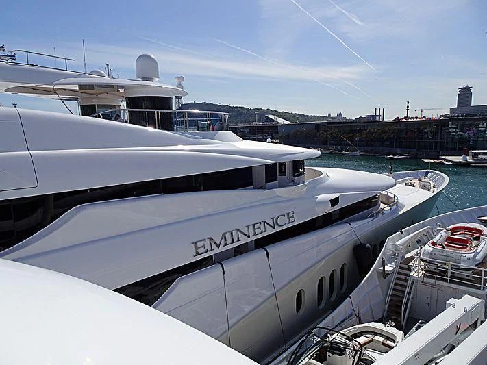 a group of boats in a harbor aboard EMINENCE Yacht for Sale