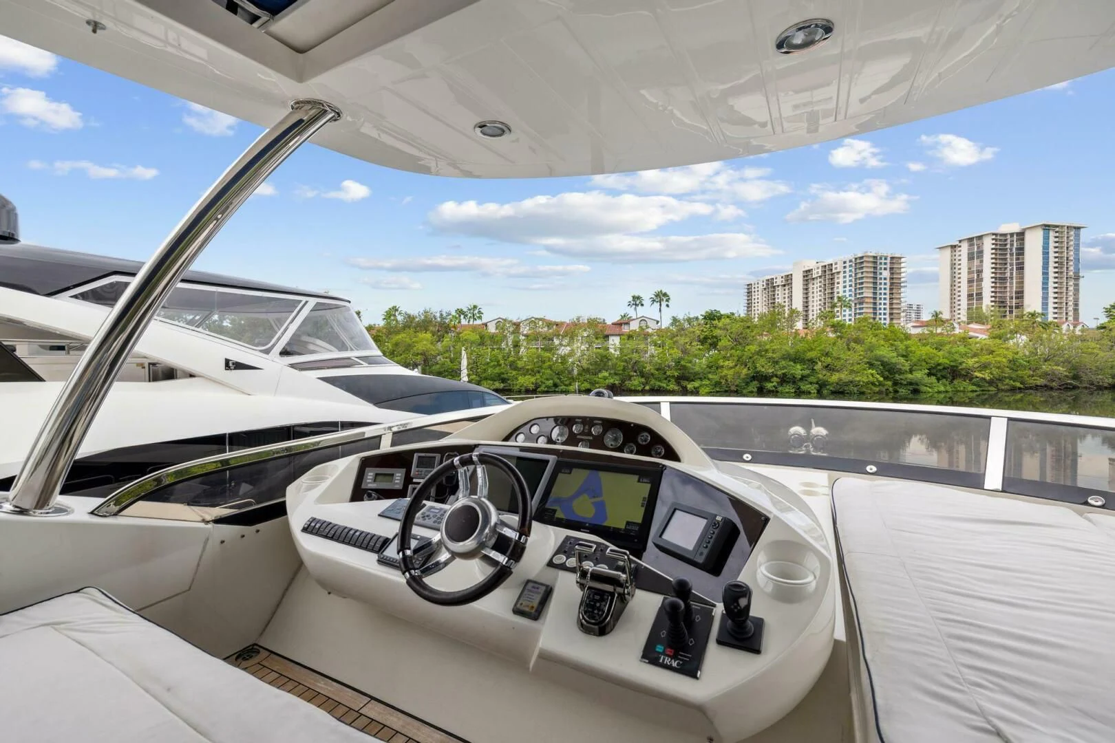 the inside of a car aboard THE CABANA Yacht for Sale