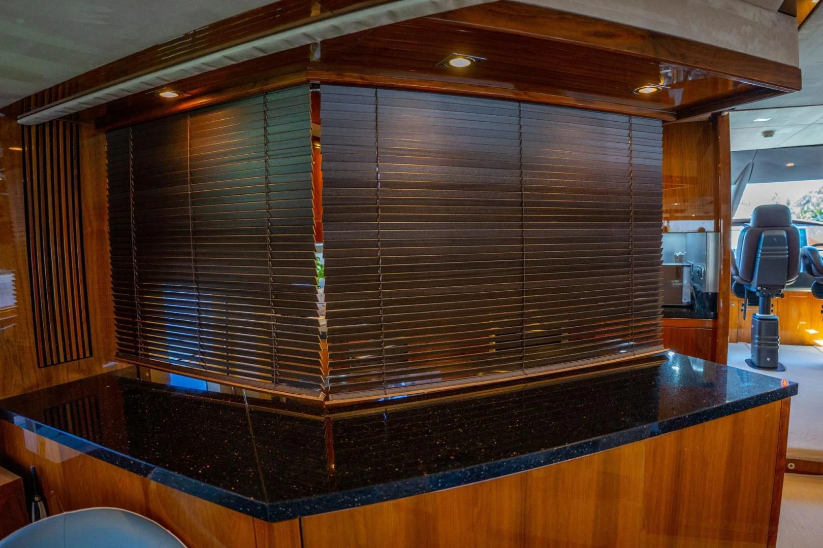 a large black and white kitchen aboard THE CABANA Yacht for Sale