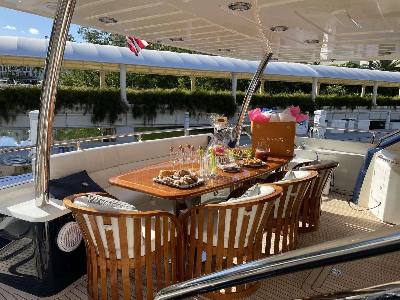 a table with food on it aboard THE CABANA Yacht for Sale