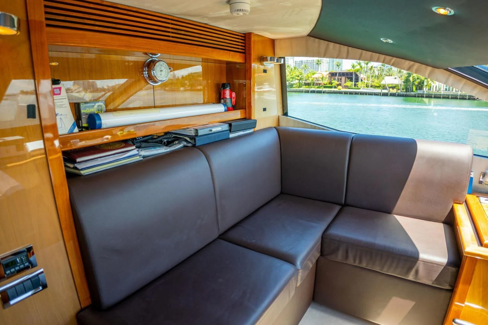 a couch in a boat aboard THE CABANA Yacht for Sale