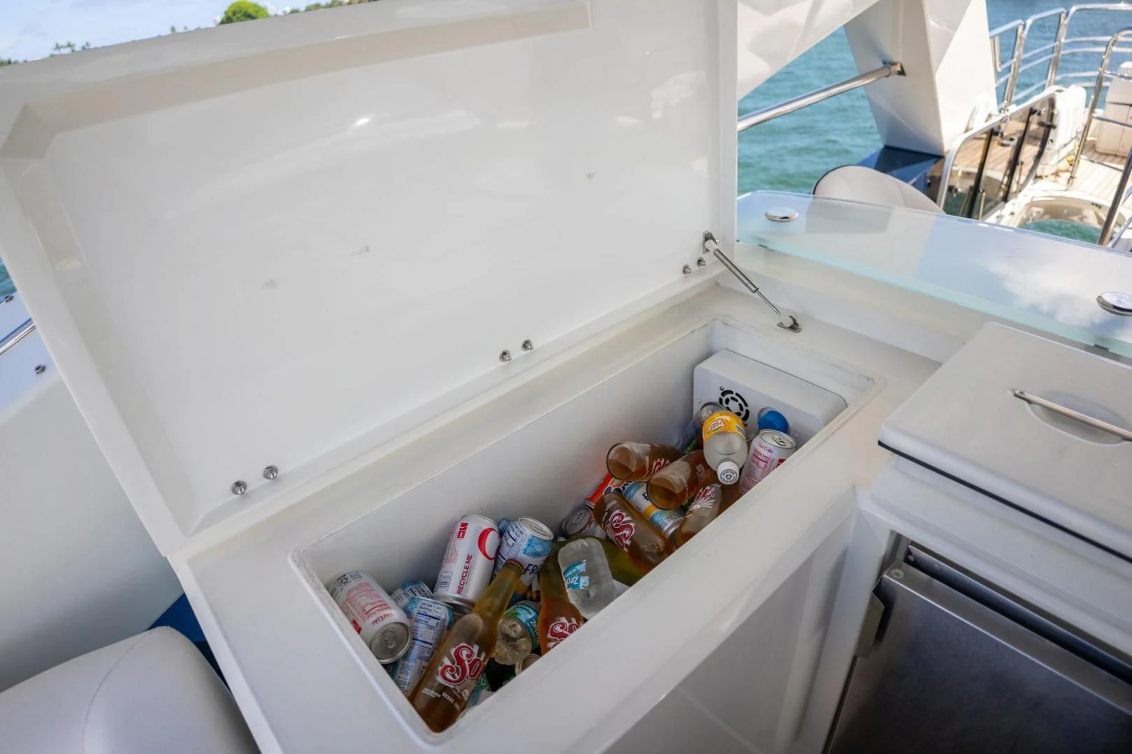 a refrigerator full of food aboard THE CABANA Yacht for Sale