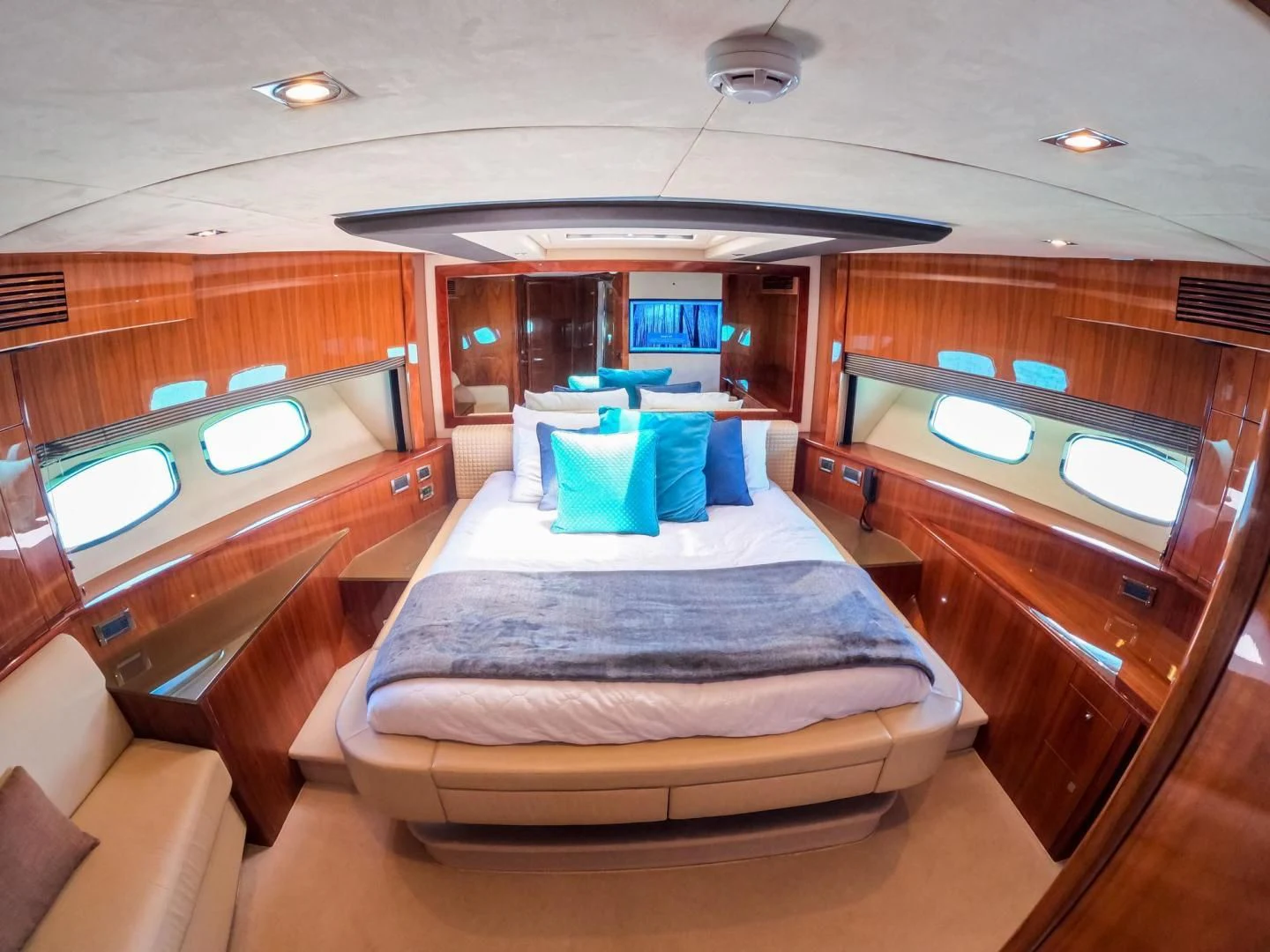 a room with a bed and a pool aboard THE CABANA Yacht for Sale