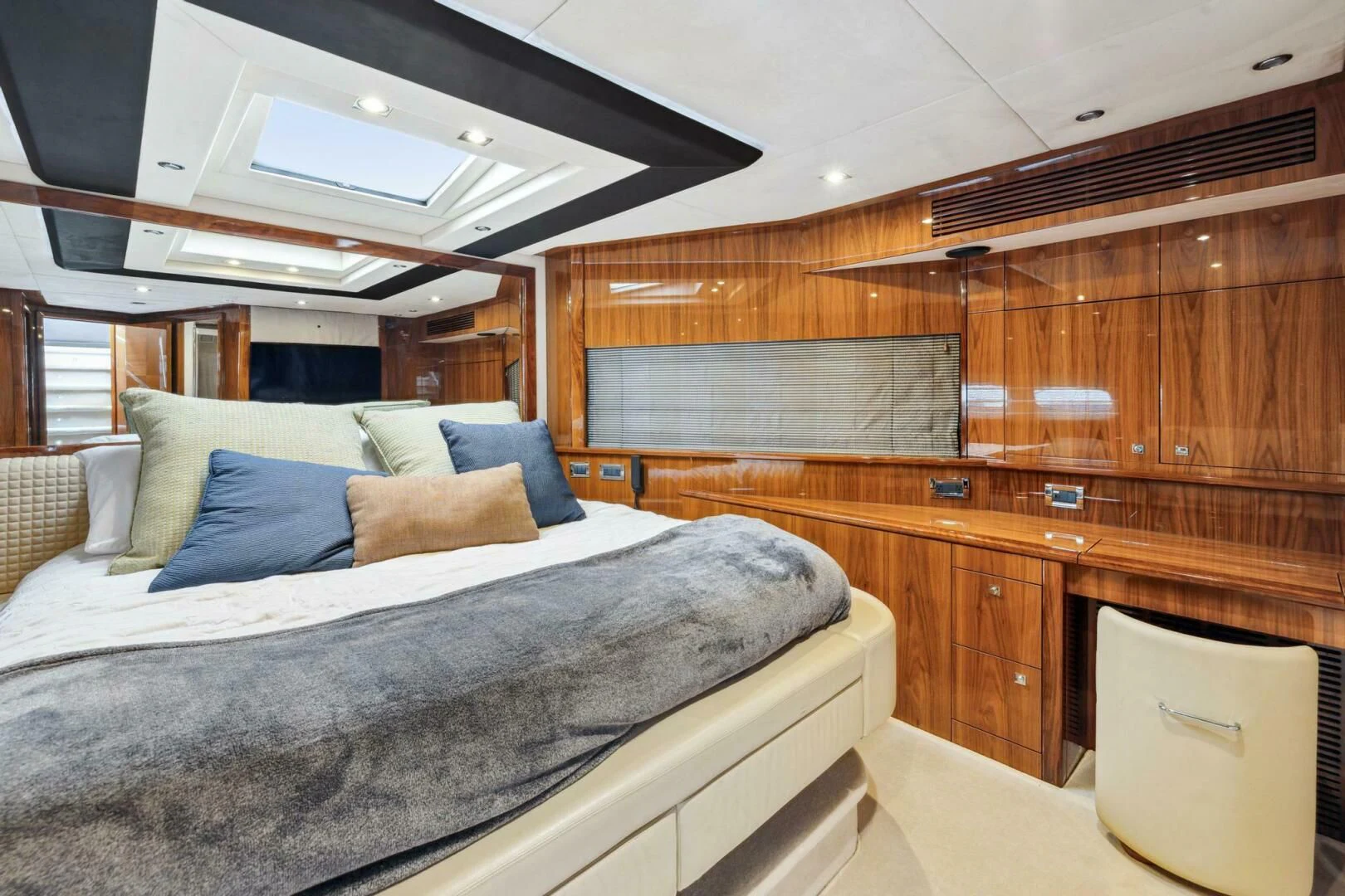 a bed in a room aboard THE CABANA Yacht for Sale