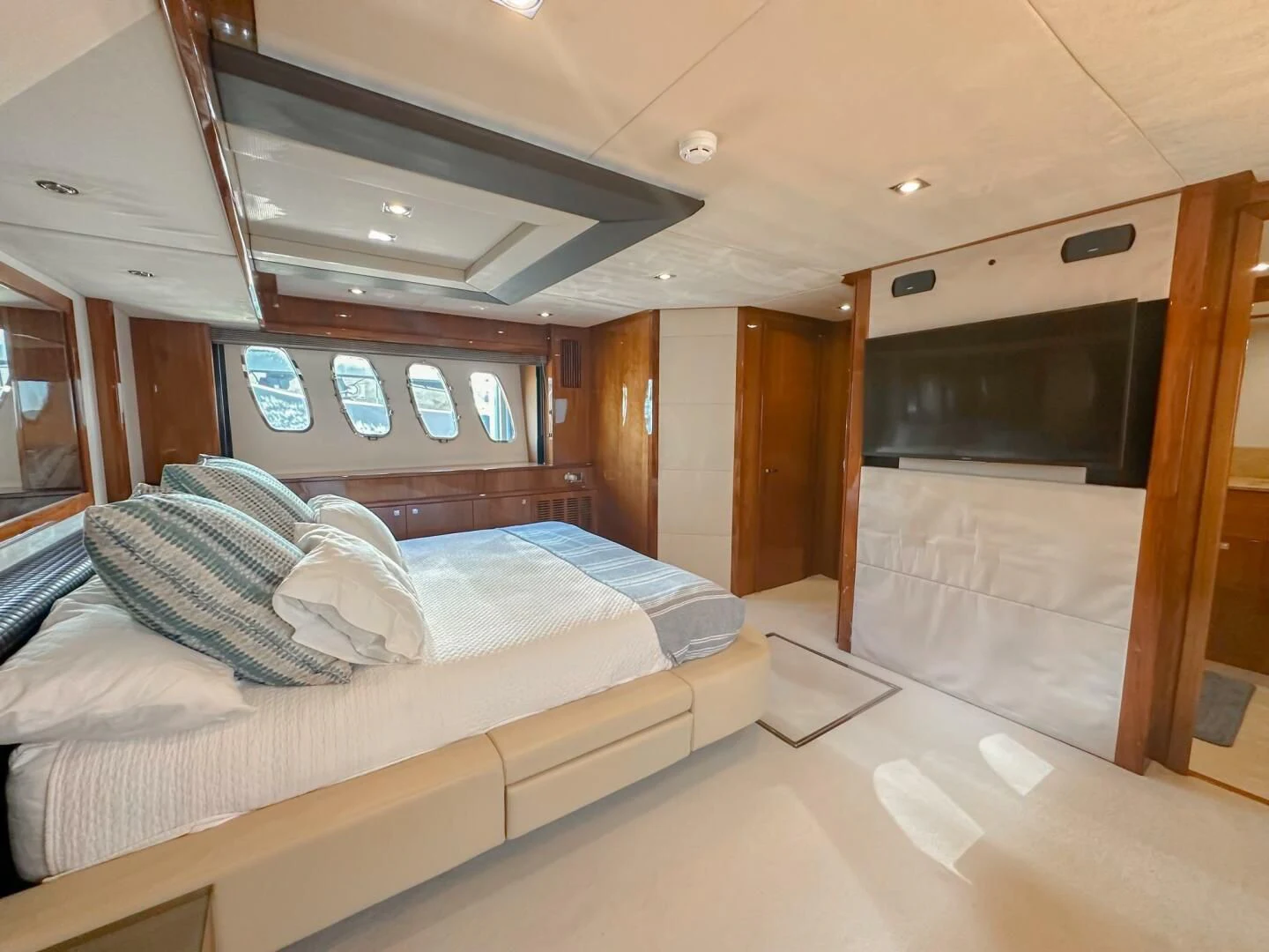 a bed in a room aboard THE CABANA Yacht for Sale