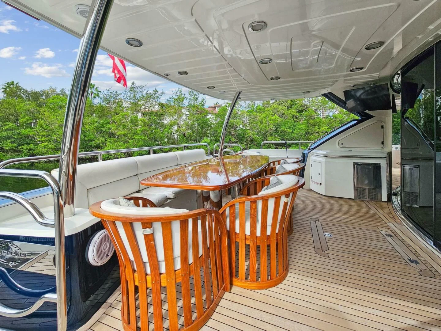 a boat on a deck aboard THE CABANA Yacht for Sale