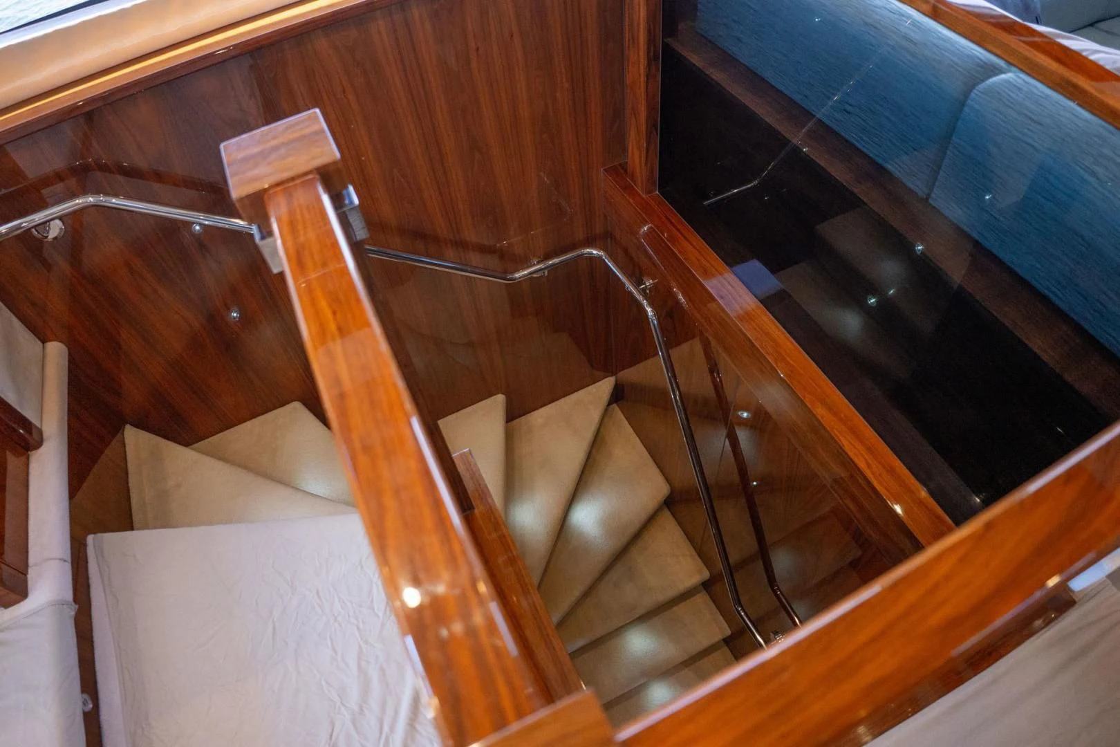 a staircase with a railing aboard THE CABANA Yacht for Sale