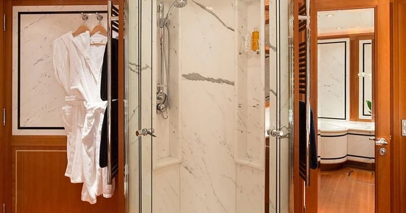 a white towel on a door aboard BURRASCA Yacht for Sale