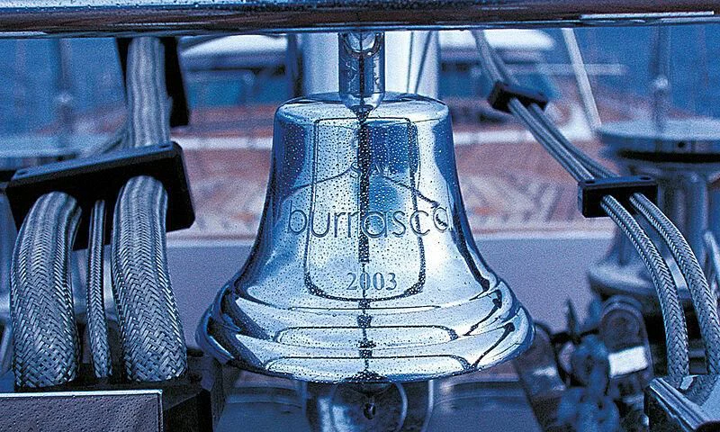 a metal bell with a cross on it aboard BURRASCA Yacht for Sale