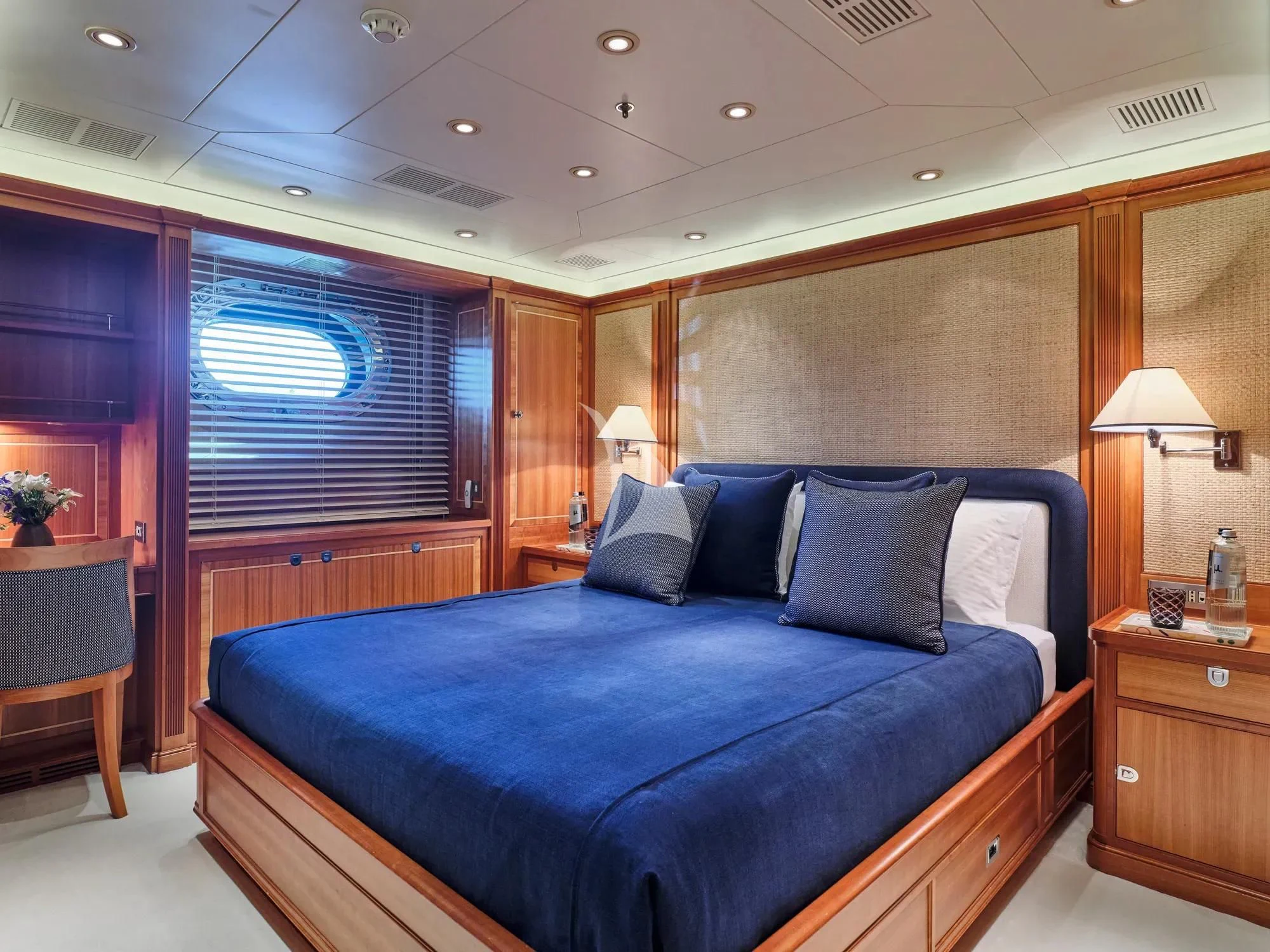 a bed in a room aboard BURRASCA Yacht for Sale