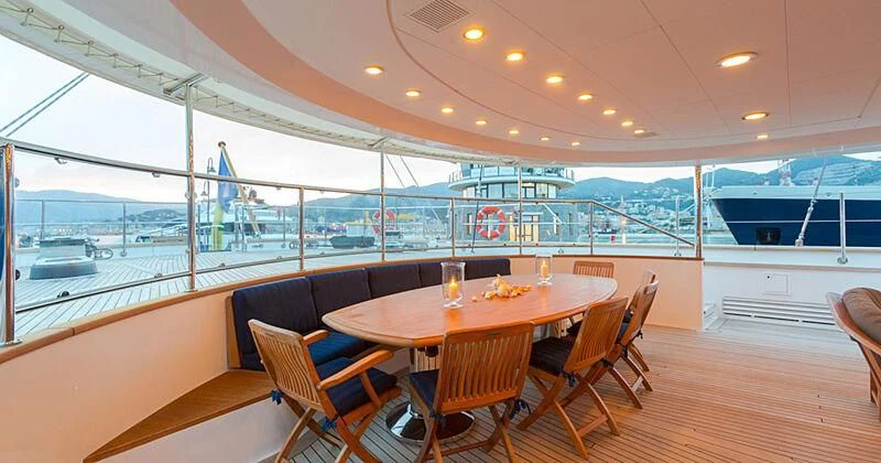 a table with chairs around it aboard BURRASCA Yacht for Sale