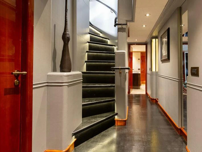 a staircase in a building aboard IL SOLE Yacht for Sale