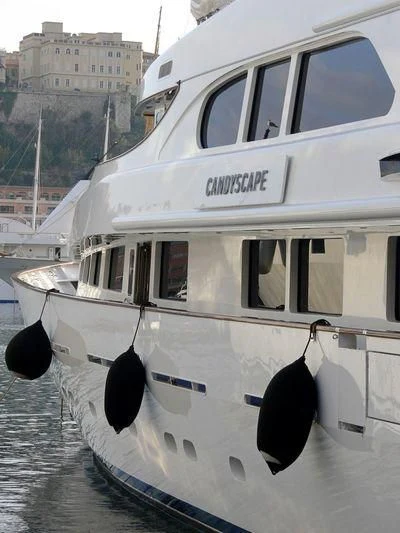 a white boat with windows aboard IL SOLE Yacht for Sale