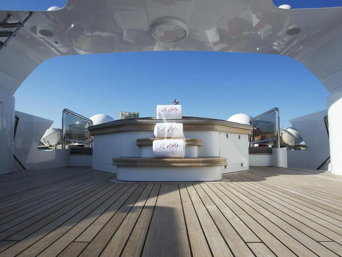 a large white building with a large display of boxes on it aboard IL SOLE Yacht for Sale