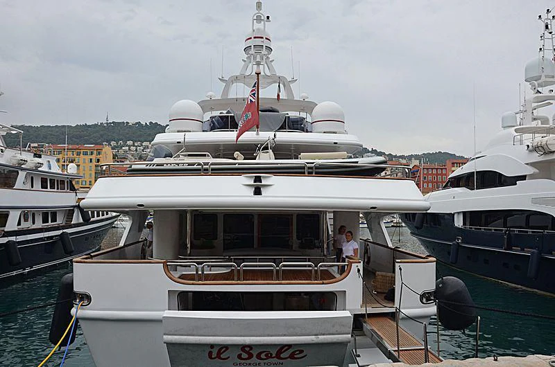 a group of boats are parked in a harbor aboard IL SOLE Yacht for Sale