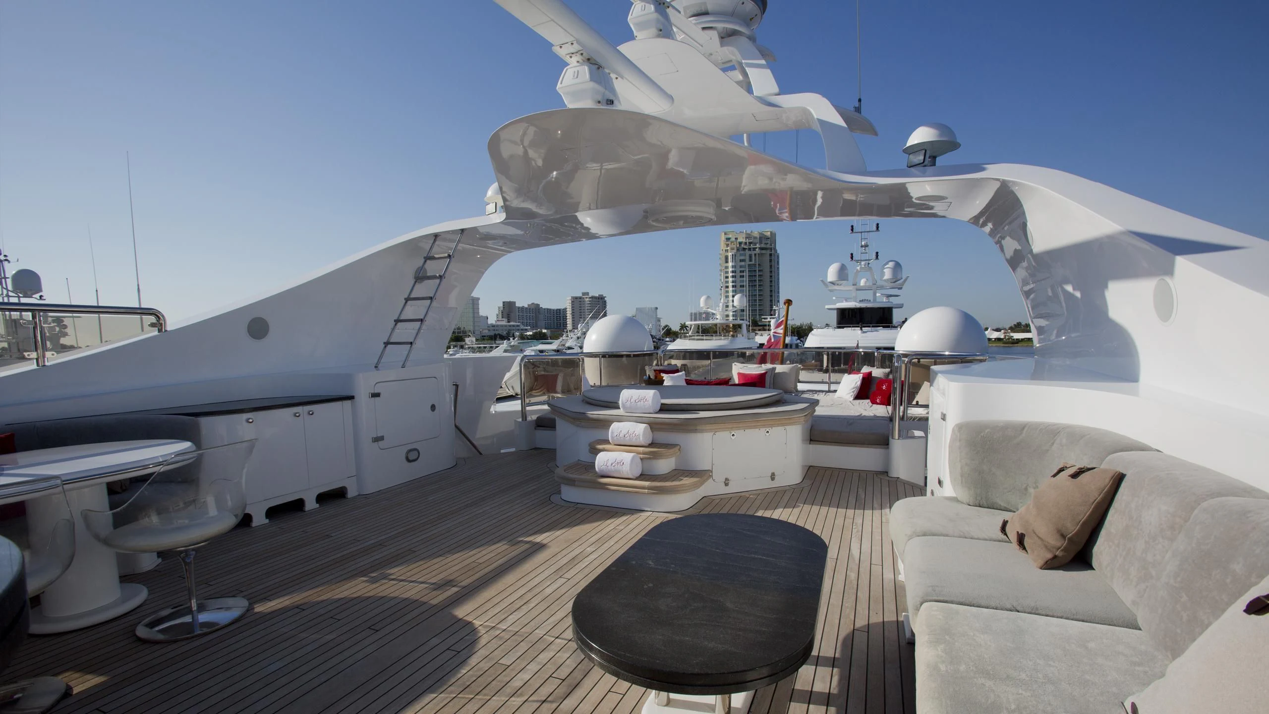 a large ship in the water aboard IL SOLE Yacht for Sale